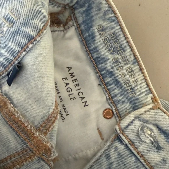 American Eagle Highest Rise Baggy Straight Jeans Light Wash Size 24 - Picture 9 of 13